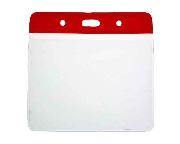Einschubtasche transparent mit roter Lasche Querformat Kartenhalter
