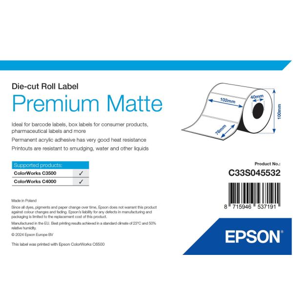 Etikettenrolle EPSON, 102x76mm, matt
