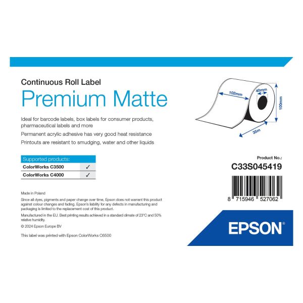 Etikettenrolle EPSON Premium Matte Label Continuous Roll, 102 mm x 35 m