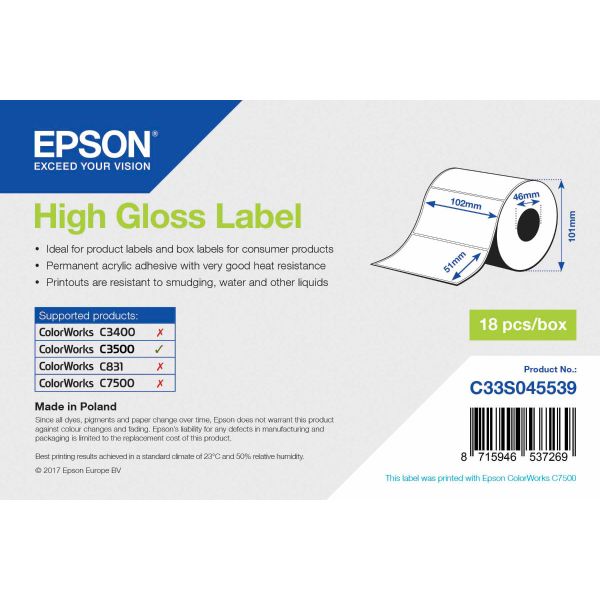 Etikettenrolle Epson, 102 x 51mm, glänzend 610 Stück