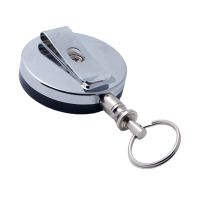 Ausweisjojo 53mm chrom mit Schlüsselring, Gürtelclip und Stahlseil